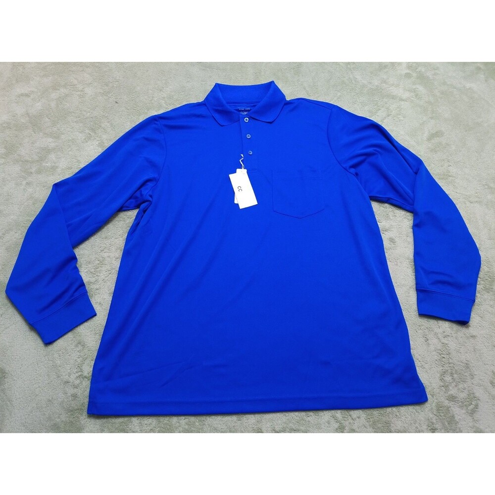 Core 365 Mens Royal Blue Long Sleeve Polyester Polo Shirt New!  XL-2XL